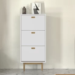 Schoenenkast Horanka 3 Opklapdeuren-wit/eik