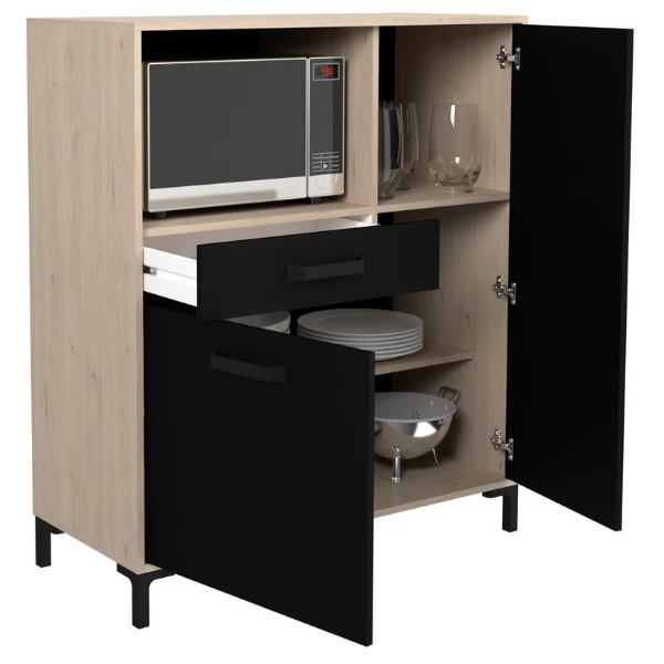 Microgolfkast Felicity 100cm, 2 Deuren & 1 Lade - Naturel/zwart - Afbeelding 6