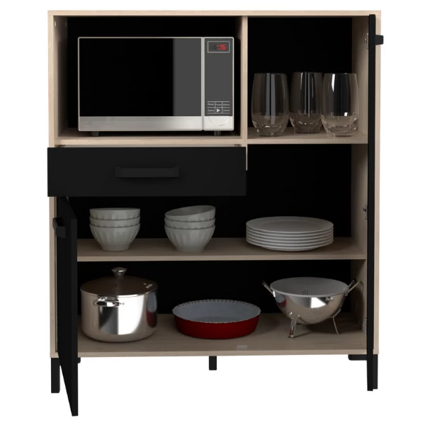 Microgolfkast Felicity 100cm, 2 Deuren & 1 Lade - Naturel/zwart - Afbeelding 5