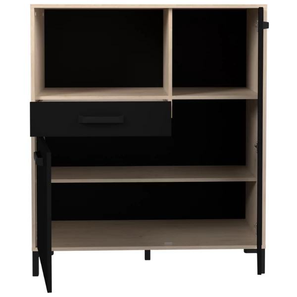 Microgolfkast Felicity 100cm, 2 Deuren & 1 Lade - Naturel/zwart - Afbeelding 2