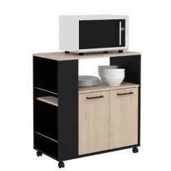 Kast Item 75x40x81cm Met Wielen 2 Deuren - Eik/zwart