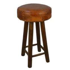 Barkruk Patchwork ø40cm Rond, Leer – Vintage Cognac