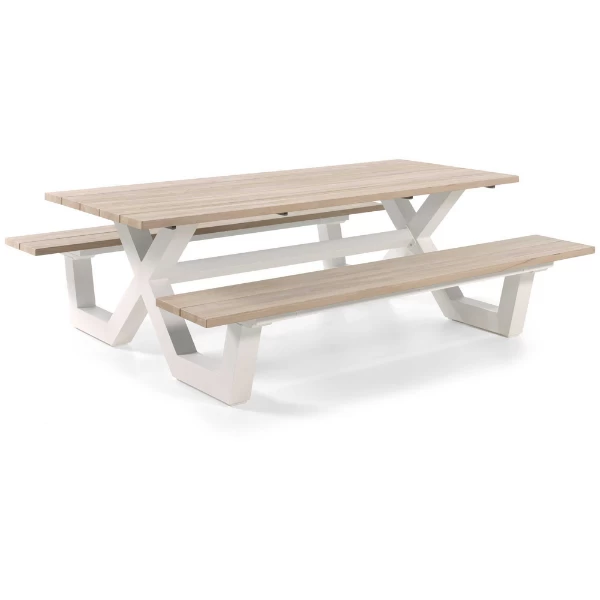 Picknicktafel Charles 280x100 - Wit/teak - Afbeelding 2