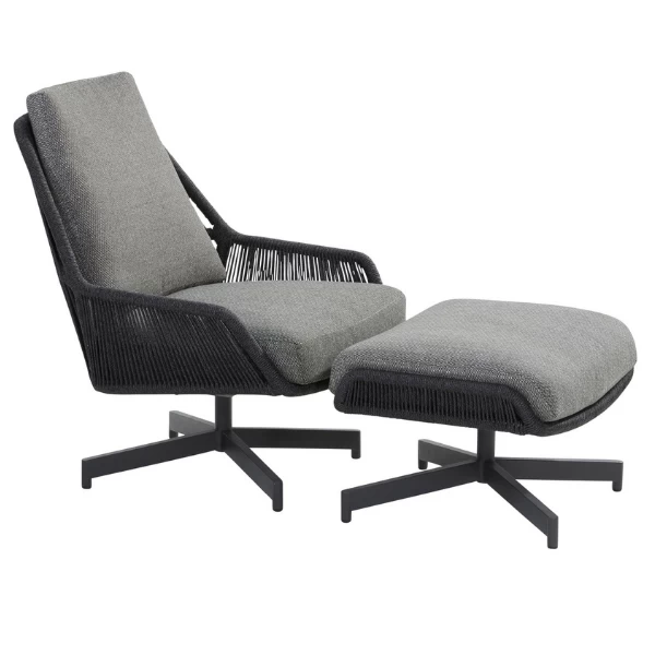 Loungestoel Met Voetbankje Priam Aluminium En Olefin - Antraciet - Afbeelding 6