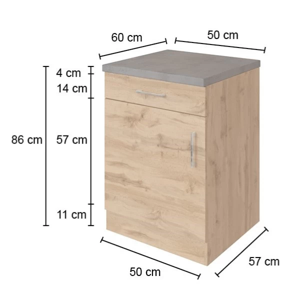 Keukenkast Sorrella 50cm 1 Deur & 1 Lade - Antraciet/eik - Afbeelding 3