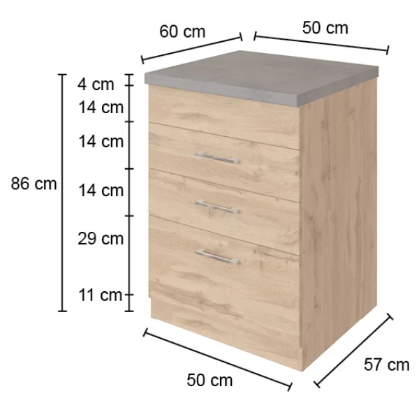 Keukenkast Sorrella 50cm 3 Lades - Eik/grafiet - Afbeelding 4
