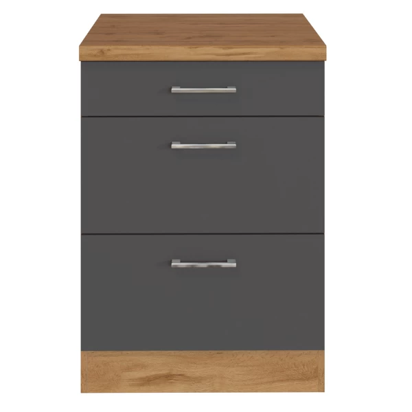 Keukenkast Sorrella 50cm 3 Lades - Antraciet/eik