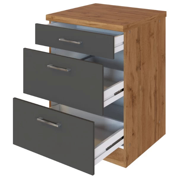 Keukenkast Sorrella 50cm 3 Lades - Antraciet/eik - Afbeelding 7