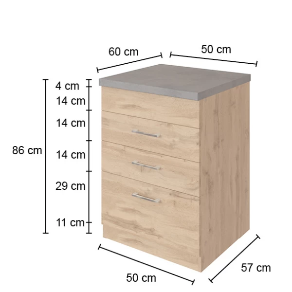 Keukenkast Sorrella 50cm 3 Lades - Antraciet/eik - Afbeelding 4