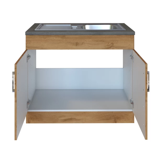 Gootsteenkast Sorrella 100cm 2 Deuren - Eik/beton - Afbeelding 9