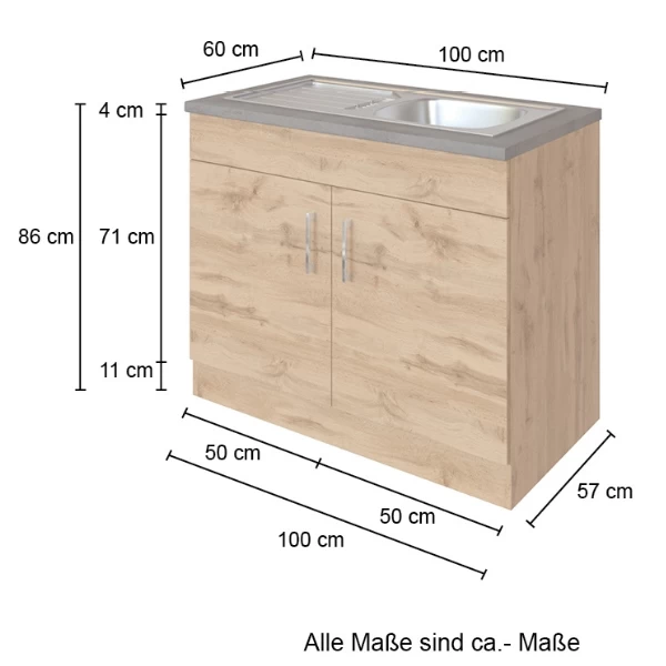 Gootsteenkast Sorrella 100cm 2 Deuren - Eik/beton - Afbeelding 4
