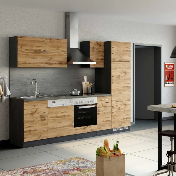 Keukenkast Voor Koelkast Sorrella 60cm 3 Deuren - Eik/grafiet - Afbeelding 3