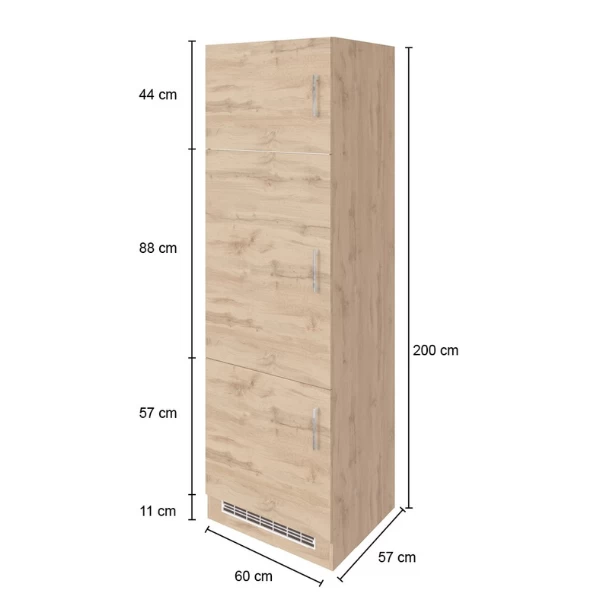 Keukenkast Voor Koelkast Sorrella 60cm 3 Deuren - Eik/grafiet - Afbeelding 2