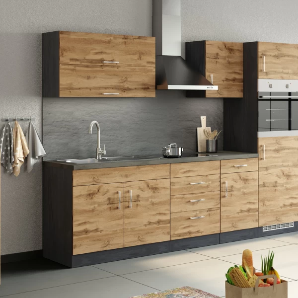 Keukenhangkast Sorrella 100cm Met 2 Opklapdeuren - Eik/grafiet - Afbeelding 2