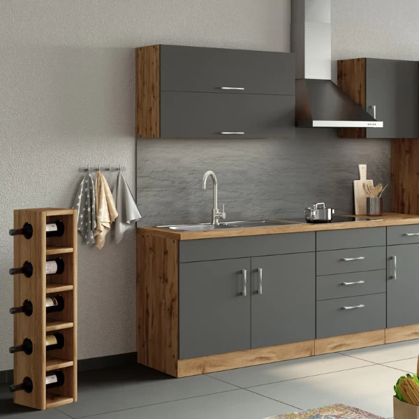 Keukenhangkast Sorrella 100cm Met 2 Opklapdeuren - Antraciet/eik - Afbeelding 4