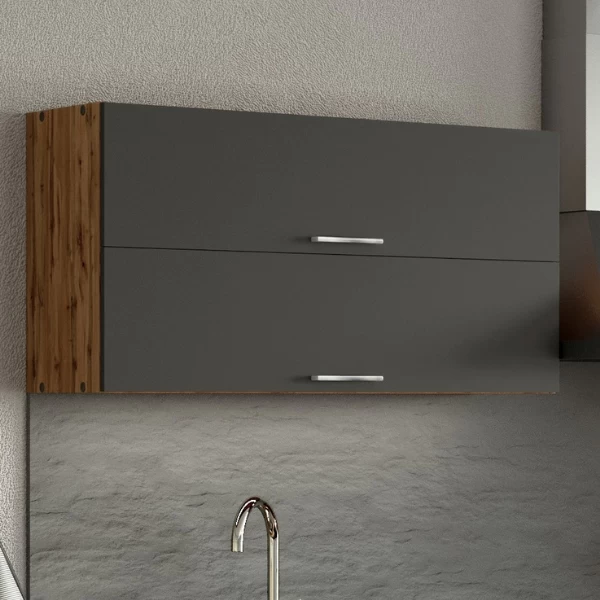 Keukenhangkast Sorrella 110cm Met 2 Opklapdeuren - Antraciet/eik