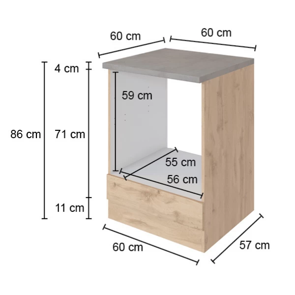 Onderkast Sorrella 60cm Voor Oven En Kookplaat - Antraciet/eik - Afbeelding 4