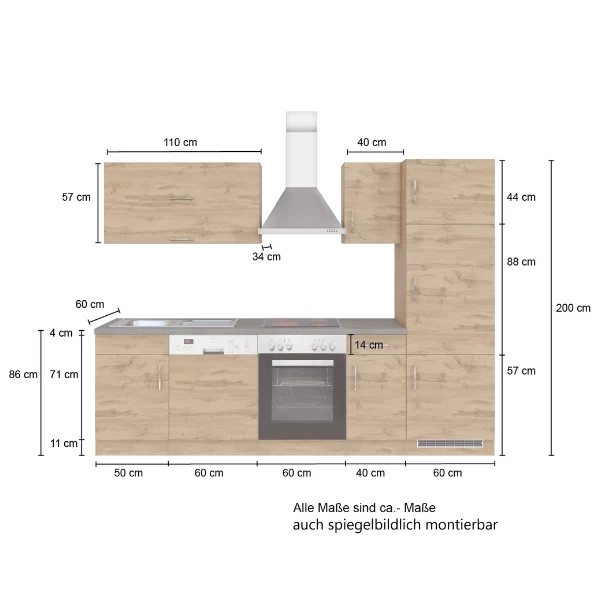 Kitchenette Sorrella 270cm Met Oven, Vaatwas En Koelkast - Eik - Afbeelding 4