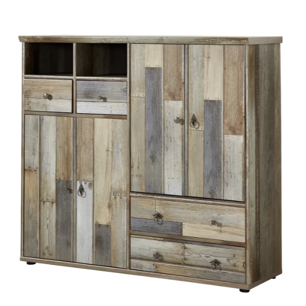 Commode Clem 130cm Met 4 Deuren & 4 Lades - Driftwood