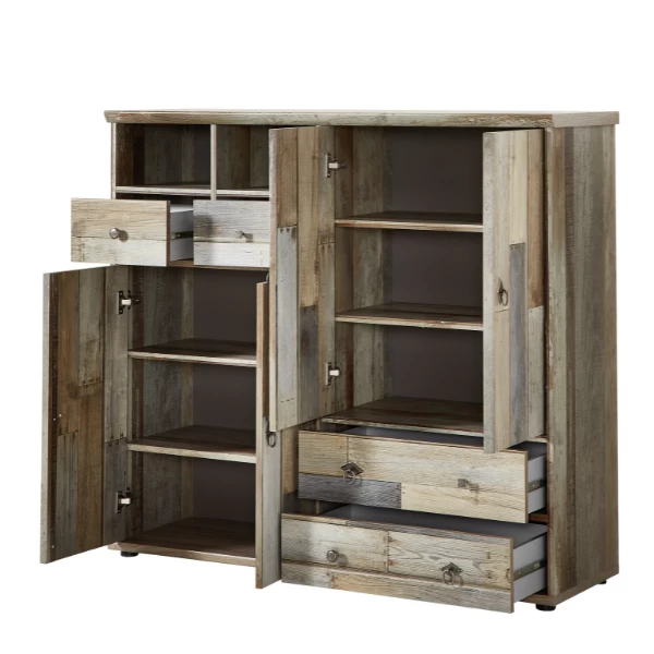 Commode Clem 130cm Met 4 Deuren & 4 Lades - Driftwood - Afbeelding 3