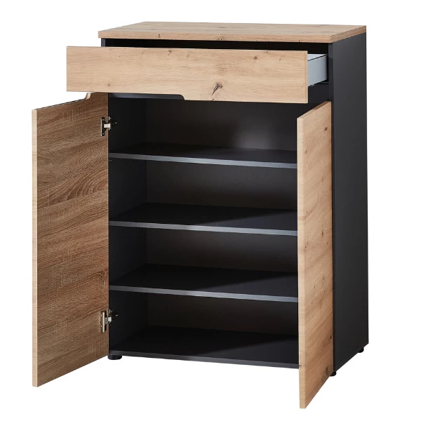 Schoenenkast Medina Met 2 Deuren & 1 Lade - Eik/antraciet - Afbeelding 3