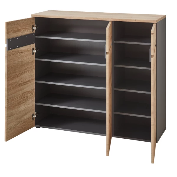Schoenenkast Medina Met 3 Deuren - Eik/antraciet - Afbeelding 3