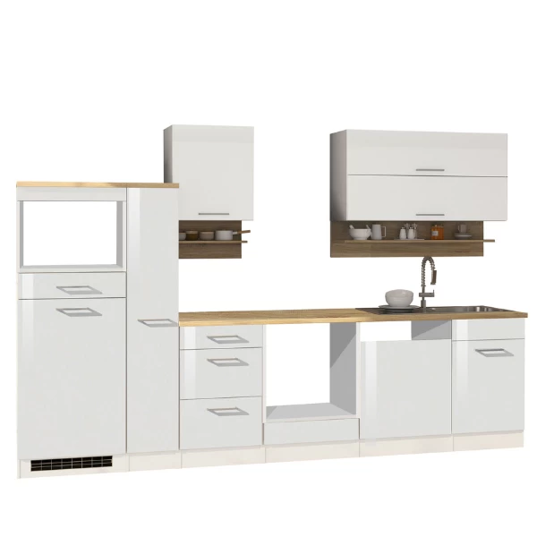 Kitchenette Ragnar 310cm Met Ruimte Voor Magnetron, Koelkast, Oven En Vaatwas - Hoogglans Wit - Afbeelding 13