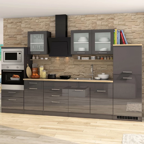 Keukenset Mailand | Inductieplaat, Microgolf, Oven, Dampkap, Koelkast, Spoelbak | Sonoma Grey Oak
