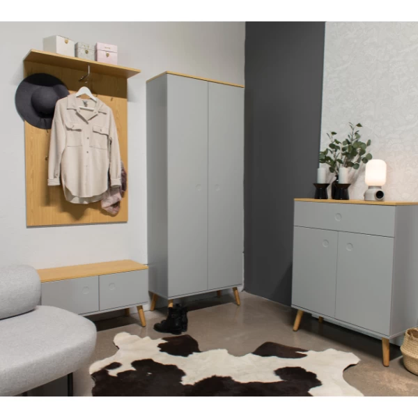 Kledingkast Dot 201 Cm Met 5 Legplanken - Eik/grijs - Afbeelding 2