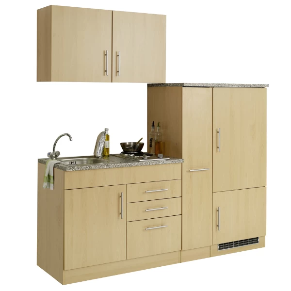 Kitchenette Toto 190cm Met Kookplaat En Koelkast - Beukenhout/marmer - Afbeelding 2