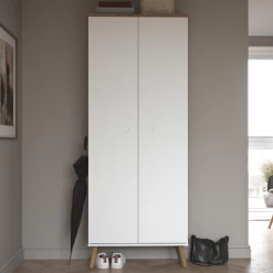 Kledingkast Dot 201 Cm Met 5 Legplanken - Eik/wit