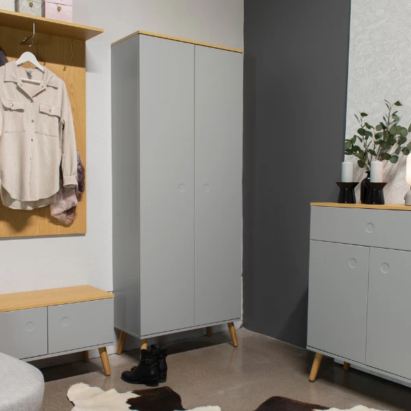 Kledingkast Dot 201 Cm Met 5 Legplanken - Eik/grijs