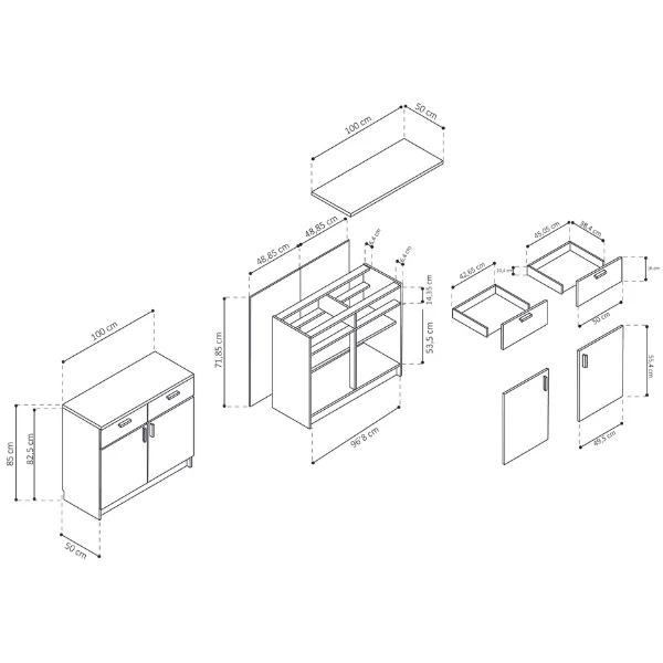 Onderkast Fizz 2 Draaideuren, 2 Lades-wit - Afbeelding 2