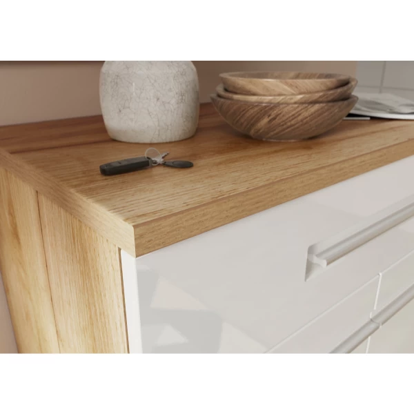 Schoenenkast Abby Met 1 Lade En 4 Legplanken - Eik/hoogglans Wit - Afbeelding 4