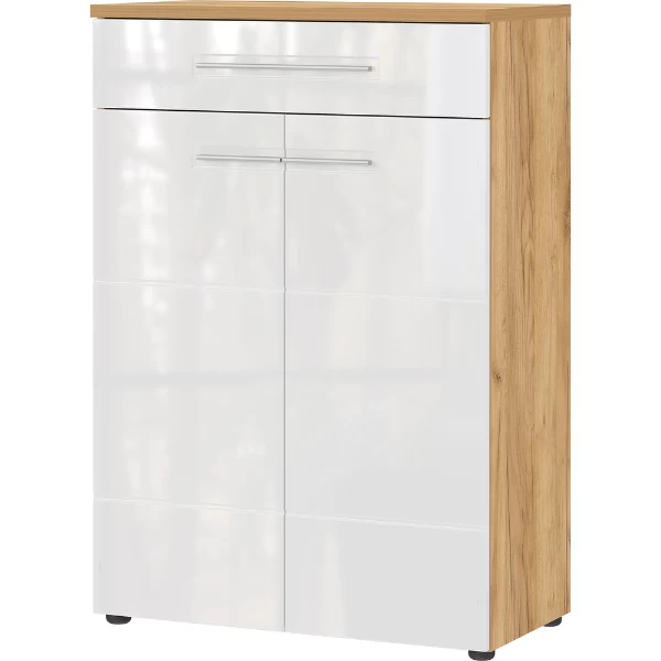 Schoenenkast Abby Met 1 Lade En 4 Legplanken - Eik/hoogglans Wit - Afbeelding 6