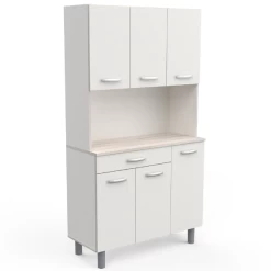 Buffetkast Pavel 185cm Hoog - Mat Wit/acacia Met Werkblad