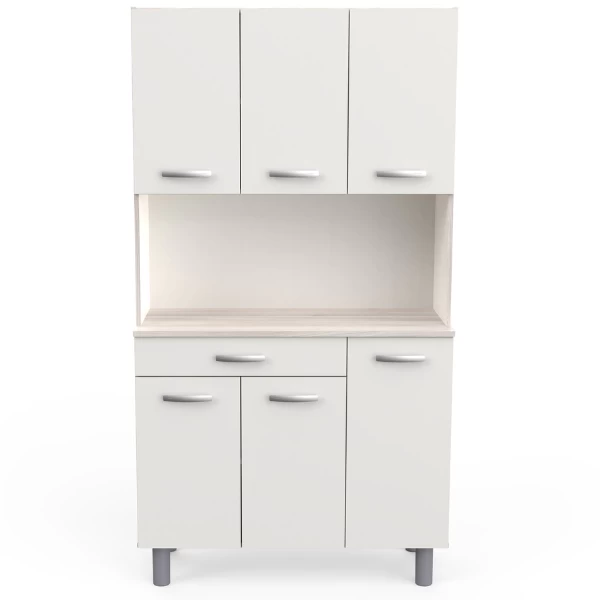 Buffetkast Pavel 185cm Hoog - Mat Wit/acacia Met Werkblad - Afbeelding 6