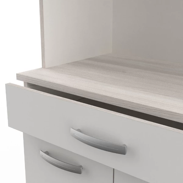 Buffetkast Pavel 185cm Hoog - Mat Wit/acacia Met Werkblad - Afbeelding 3