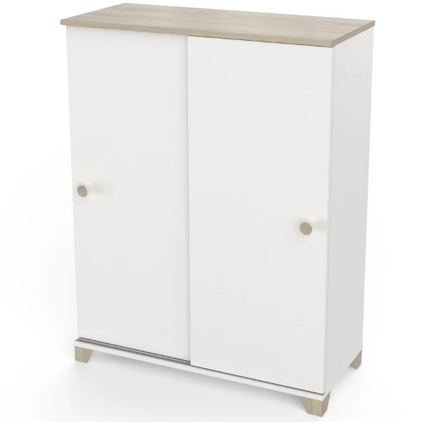Opbergkastje Liva 2 Schuifdeuren-Kronberg Eik/mat Wit - Afbeelding 5