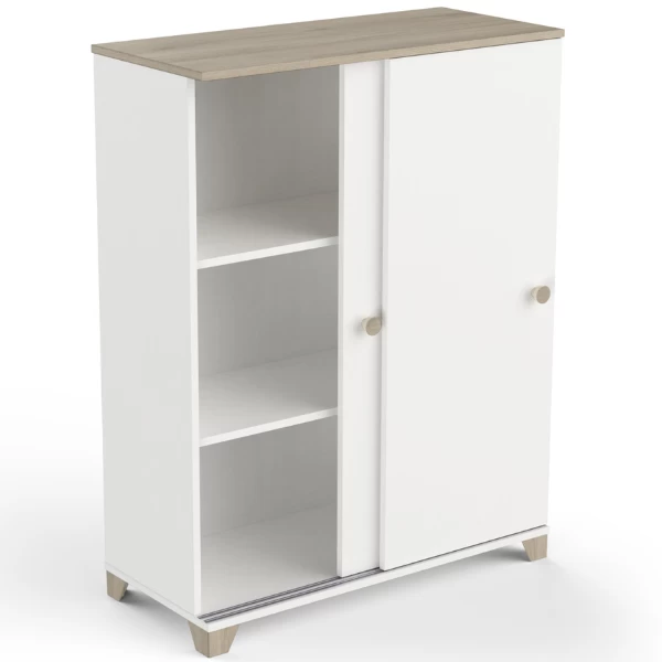 Opbergkastje Liva 2 Schuifdeuren-Kronberg Eik/mat Wit - Afbeelding 4