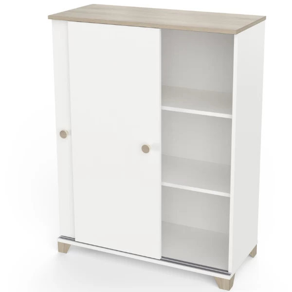 Opbergkastje Liva 2 Schuifdeuren-Kronberg Eik/mat Wit - Afbeelding 3