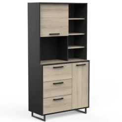 Buffetkast Norma 2 Draaideuren, 4 Legplanken, 3 Lades En 1 Open Vak-Kronberg Eik/matzwart