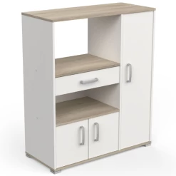 Microgolfkast Théa 3 Draaideuren, 1 Lade, 2 Legplanken En 2 Open Vakken-Kronberg Eik/mat Wit