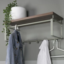 Wandkapstok Rayna 5 Haken, 1 Hoedenplank En 1 Kledingroede-pastel Groen/notenhout