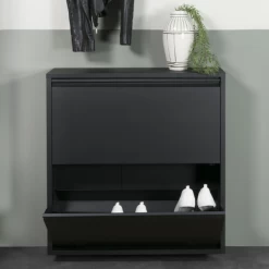 Schoenenkast Bente 2 Opklapdeuren En 4 Opbergvakken-zwart