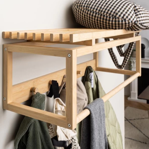 Wandkapstok Bay 80cm Met Roede En Hoedenplank - Bamboe - Afbeelding 6