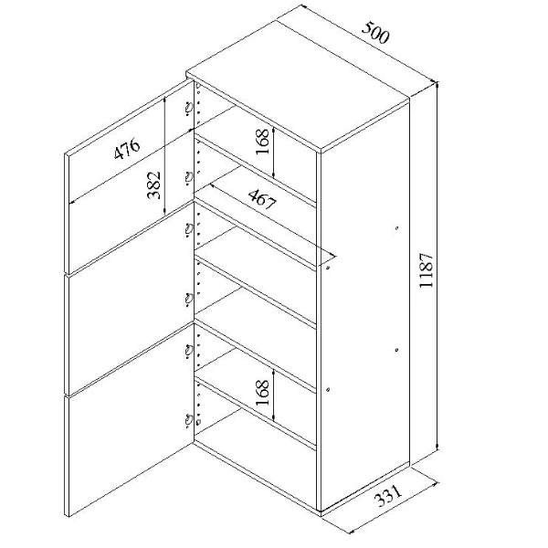 Schoenenkast Baylinn 3 Draaideuren En 5 Legplanken-celadon Grijs/wit - Afbeelding 2