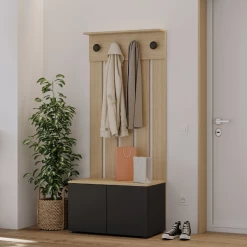 Vestiaire Dorothy 4 Haken, 2 Draaideuren En 2 Legplanken-zwart/lichte Eik