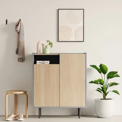 Schoenenkast Anjes 2 Draaideuren, 1 Open Vak En 4 Legplanken-lichte Eik/celadon Grijs