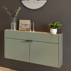 Console Amika 2 Deuren & 1 Lade Zwevend - Saliegroen/eik